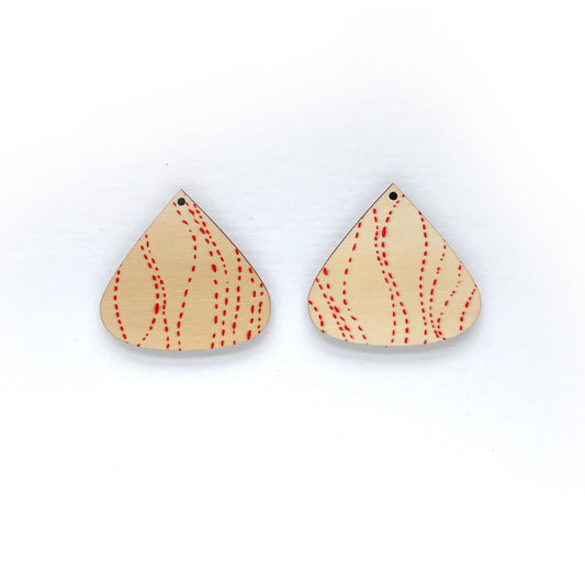 wooden drop earrings with dotted patter double sided sustainabl hoop pine australia