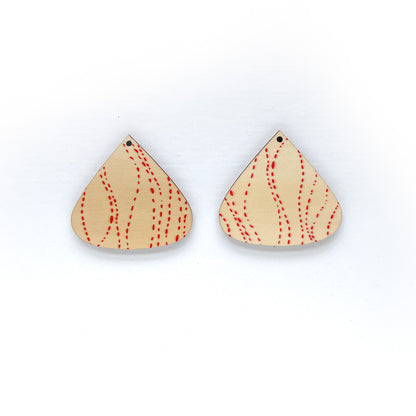wooden drop earrings with dotted patter double sided sustainabl hoop pine australia
