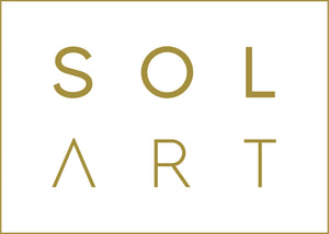 Solart logo design in gold. Colourful and vibrant artwork. Shop womens sustainable wooden jewellery and artwork application. Based in Melbourne Australia.