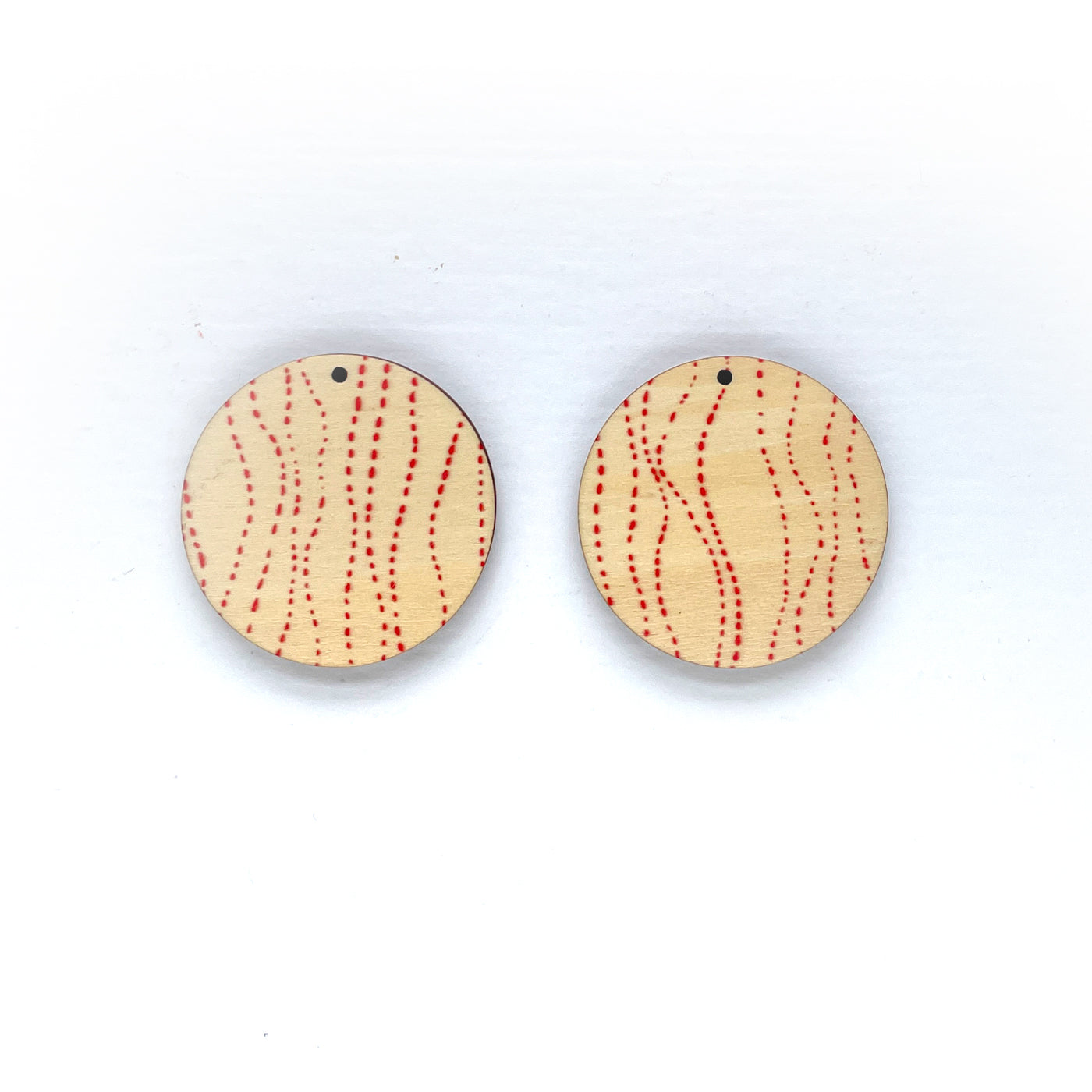 Round woodedn pattern disc earrings 45mm double sided sustainable hoop pine