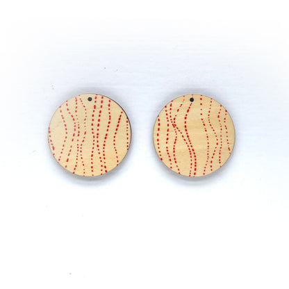 Round woodedn pattern disc earrings 45mm double sided sustainable hoop pine