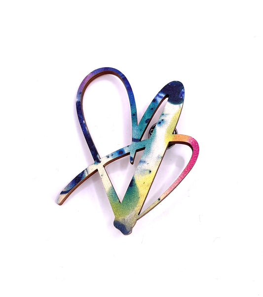 Heart Flow Wooden Brooch