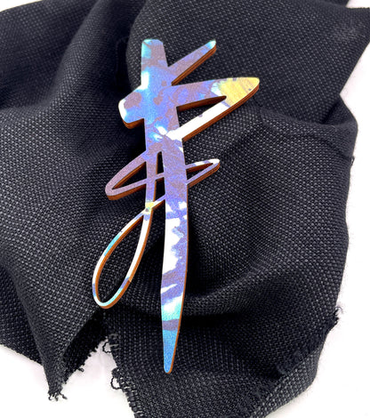 Long Flow Wooden Brooch