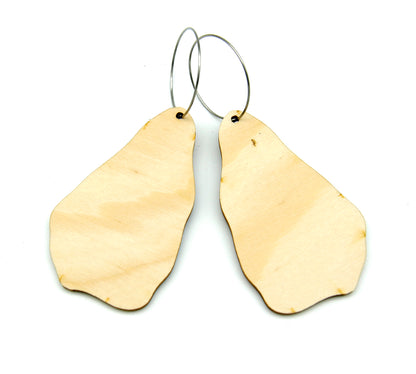 Back of wooden earrings named ‘Rock Land’ shaped as a natural rock. Made from sustainable wood with stainless steel hoops. Made in Australia.