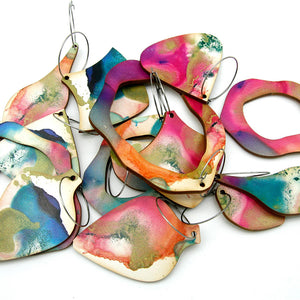Shop women's art wooden earring collection. Made from sustainable wood with stainless steel hoops. Made in Australia.