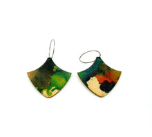 Shop women's wooden earrings named ‘play shield’ shaped as a natural shield. Made from sustainable wood with stainless steel hoops. Made in Australia.